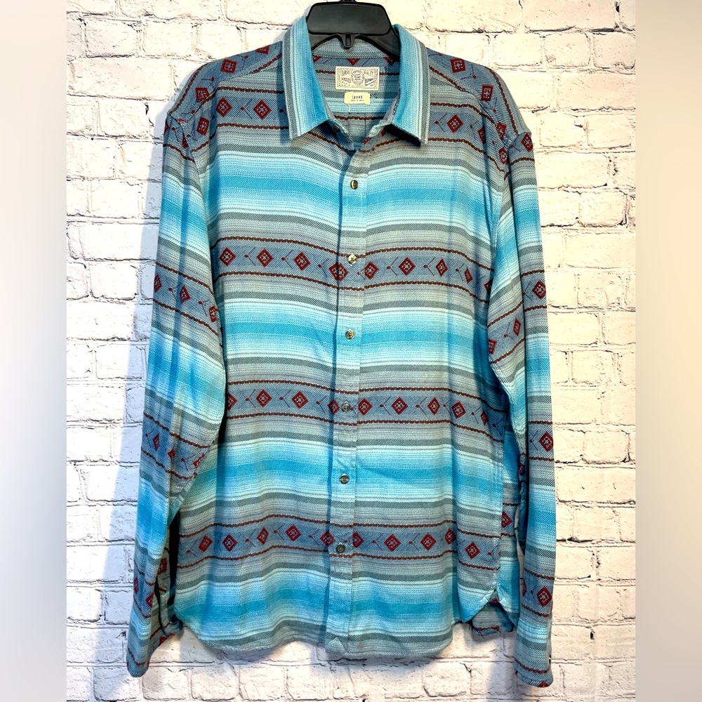Lucky You Brand Southwestern Print Chamois Flannel Shirt Jacket Mens Size Large